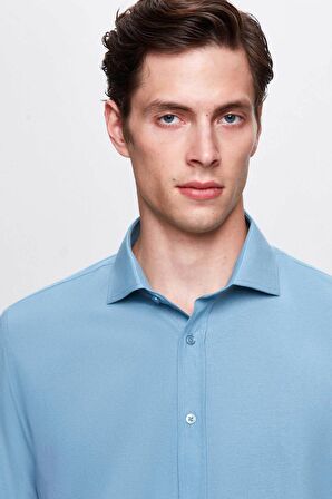 Slim Fit Petrol Italyan Yaka Dar Kesim Klasik Kravatlık Uzun Kollu Kolay Ütülenebilir Nefe 2HF02ORT5185