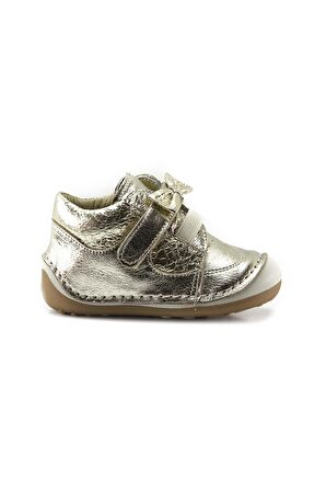 Mnpc Kız Çocuk Altın Deri Ortopedik Destekli İlk Adım Bot