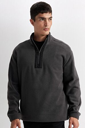 DeFacto Relax Fit Dik Yaka Fermuarlı Polar Sweatshirt D2688AX24AUAR9