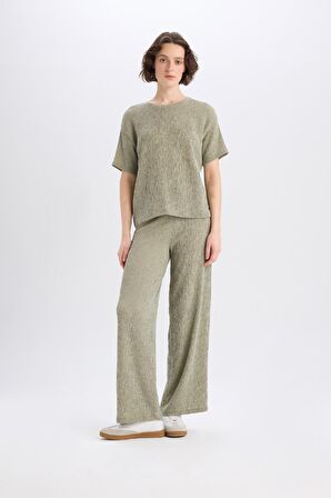 Wide Leg Kışlık Pantolon Geniş Paça Basic Düz  Bürümcük