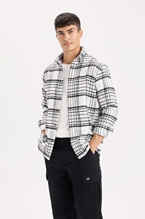 DeFacto Regular Fit Polo Yaka Kareli Flanel Uzun Kollu Gömlek D5835AX24AUER98