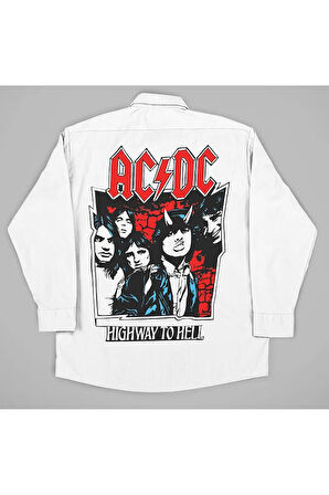 AC DC Highway To Hell Baskılı Unisex Rock Metal Müzik Grubu Gömlek