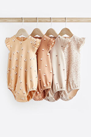 Next Baby % 100 Pamuklu Beige Cream Floral 4’lü Romper Set