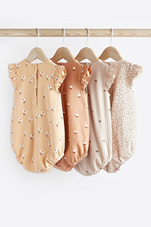 Next Baby % 100 Pamuklu Beige Cream Floral 4’lü Romper Set
