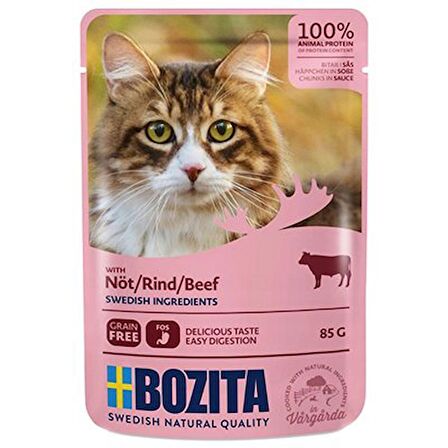 Bozita Pouch Sığır Etli Tahilsiz Yetişkin Kedi Konservesi 85 Gr