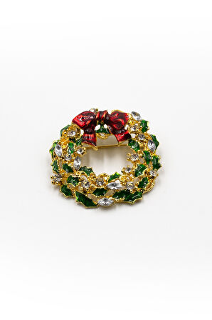 Zirkon Taşlı Yılbaşı Süsü Broş – Işıltılı Gold Metal Detaylı Şık Aksesuar