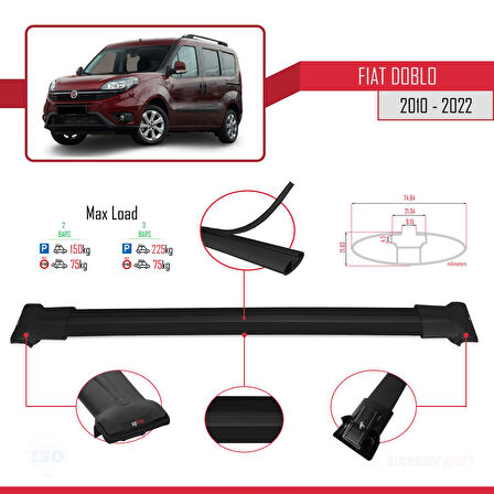 Fiat Doblo 2 2010-2022 Arası ile Uyumlu FLY Model Ara Atkı Tavan Barı Siyah 2 Adet