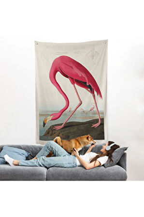 John James Audubon - Amerikan Flamingo Duvar Örtüsü-7301