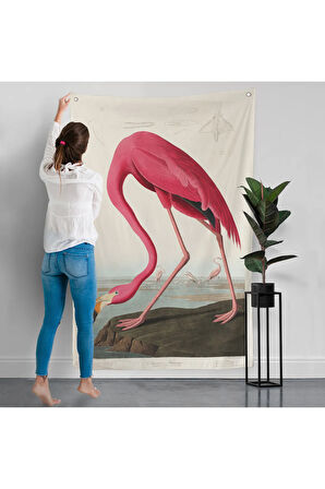 John James Audubon - Amerikan Flamingo Duvar Örtüsü-7301