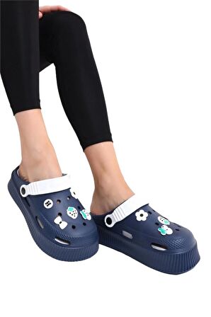 Yüksek Comfort Taban Kadın Sandalet LACİVERT - BEYAZ