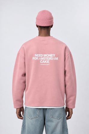 Erkek Cake Baskılı Pis Dikiş Detaylı Oversize Sweatshirt Pembe