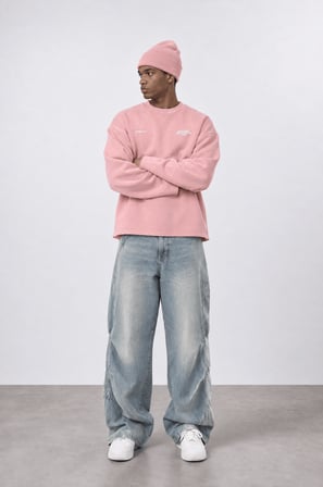 Erkek Cake Baskılı Pis Dikiş Detaylı Oversize Sweatshirt Pembe