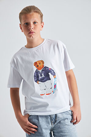 Teddy Bear Kaykay Tasarım  Baskılı %100 Pamuk Erkek Oversize Çocuk Tişört