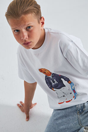 Teddy Bear Kaykay Tasarım  Baskılı %100 Pamuk Erkek Oversize Çocuk Tişört