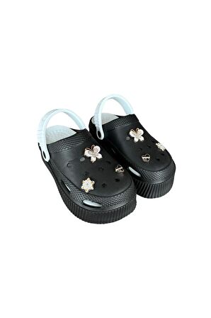 Yüksek Taban Taşlı Kadın Sandalet SİYAH - BEYAZ