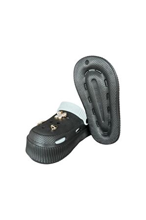 Yüksek Taban Taşlı Kadın Sandalet SİYAH - BEYAZ