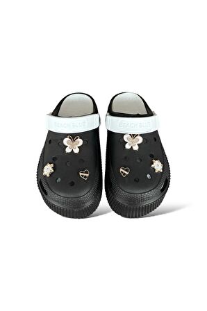 Yüksek Taban Taşlı Kadın Sandalet SİYAH - BEYAZ