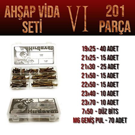 Ahşap Vida Seti VI - 201 Parça Vida Pul Ve Bits Uç