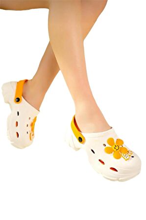 Yüksek Rahat Taban Kadın Sandalet KREM-TURUNCU