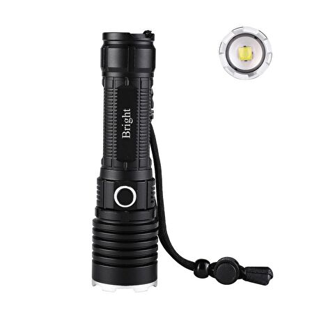 Bright GHT-5761 XP90 LED 3 Mod Zoomlu Yağmur Suyu Geçirmez Şarjlı El Feneri