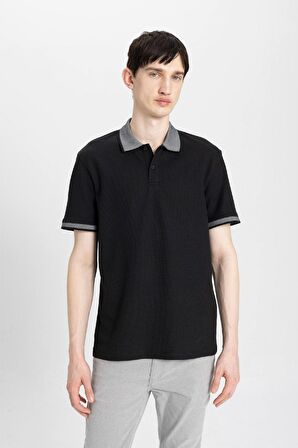 DeFacto New Regular Fit Waffle Kısa Kollu Basic Düz Polo Tişört B4508AX24SPBK81