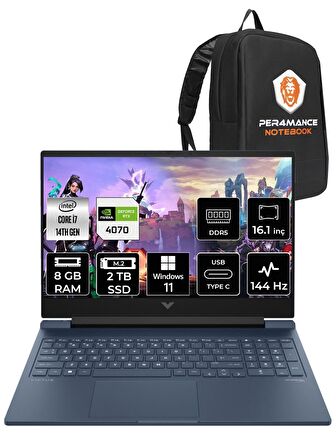 HP VİCTUS 16  i7-14700HX 8GB RAM 2TB SSD RTX4070/8GB 144Hz 16.1 FHD W11PRO 9J221EA & PER4 ÇANTA