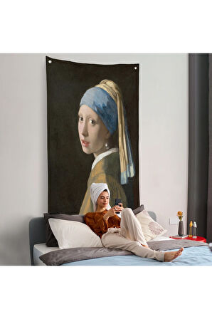 Johannes Vermeer - İnci Küpeli Kız Duvar Örtüsü - Girl with a Pearl Earring-7309