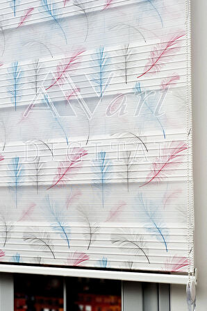 Renkli Kuş Tüyü Baskılı Zebra Perde - Colourful Feather - Dijital Baskılı Zebra Perde