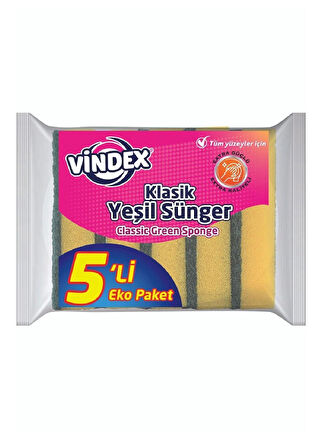 Vindex Klasik Yeşil Sünger Düz 5li 1011108