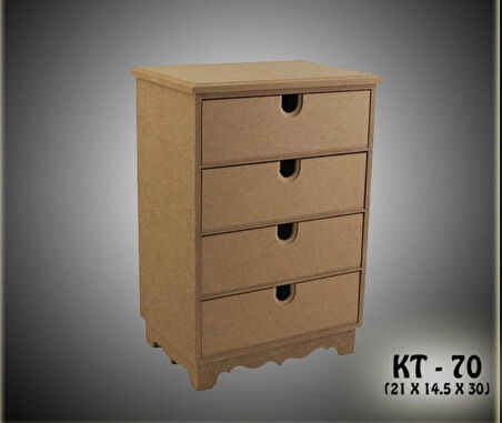 Ahşap Boyanabilir 4 Geniş Çekmeceli Takı-Makyaj Organizer Kutu