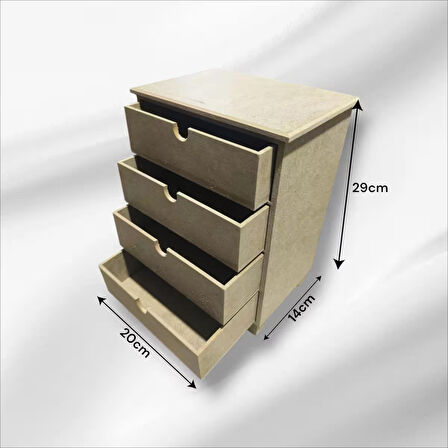 Ahşap Boyanabilir 4 Geniş Çekmeceli Takı-Makyaj Organizer Kutu