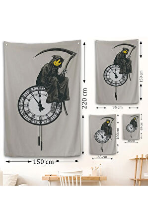 Banksy - Gülen Azrail Duvar Örtüsü - Grin Reaper-7313