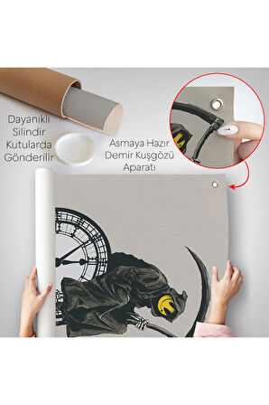 Banksy - Gülen Azrail Duvar Örtüsü - Grin Reaper-7313