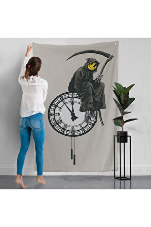 Banksy - Gülen Azrail Duvar Örtüsü - Grin Reaper-7313