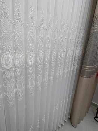 NİVEMESHOME HAZEL APLİK3 EKRU 1/3 PİLELİ BAMBU TÜL PERDE