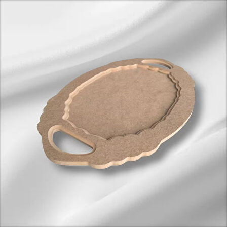 Ham Ahşap Boyanabilir Kulplu Oval Büyük Tepsi-Sunumluk