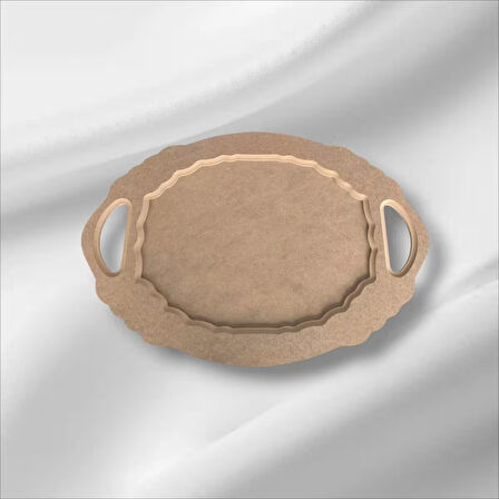 Ham Ahşap Boyanabilir Kulplu Oval Büyük Tepsi-Sunumluk