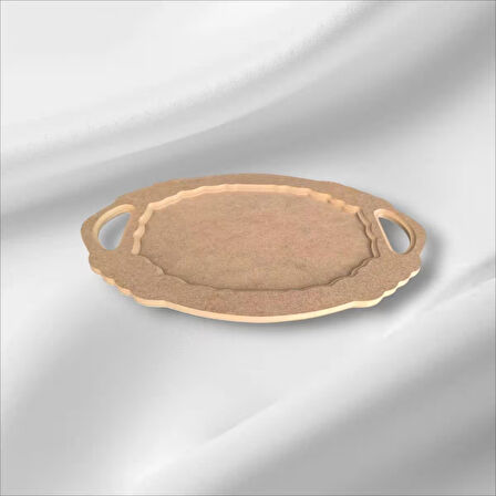 Ham Ahşap Boyanabilir Kulplu Oval Büyük Tepsi-Sunumluk