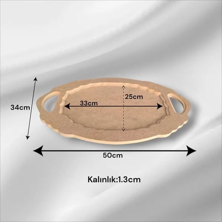 Ham Ahşap Boyanabilir Kulplu Oval Büyük Tepsi-Sunumluk