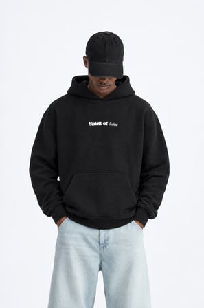 Erkek Spirit Patch Detaylı Oversize Hoodie Siyah