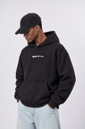 Erkek Spirit Patch Detaylı Oversize Hoodie Siyah