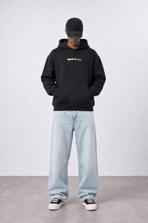 Erkek Spirit Patch Detaylı Oversize Hoodie Siyah