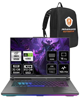 ASUS ROG Strix G16 i9-14900HX 32GB 512GB SSD RTX4060/8GB 165HZ 16" WUXGA FDOS N3117 & PER4 ÇANTA
