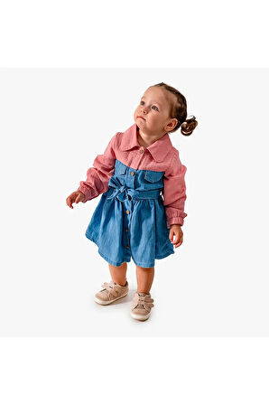 Kız Çocuk Müslin Kot Kumaş Bağlamalı Elbise