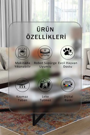 Yıkanabilir Kaymaz Taban Dijital Baskılı Halı ve Yolluk – Leke Tutmaz Salon & Mutfak Halısı