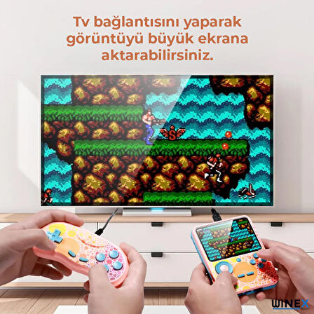 Winex G6 Retro 3.5 inç Tv Bağlanan 2.Joystickli Oyun Konsolu Mavi (666 Klasik Oyunlar)