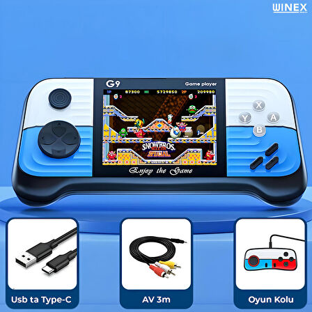 Winex G9 Retro 3.0 inç Tv Bağlanan 2.Joystickli Oyun Konsolu Mavi (666 Klasik Oyunlar)