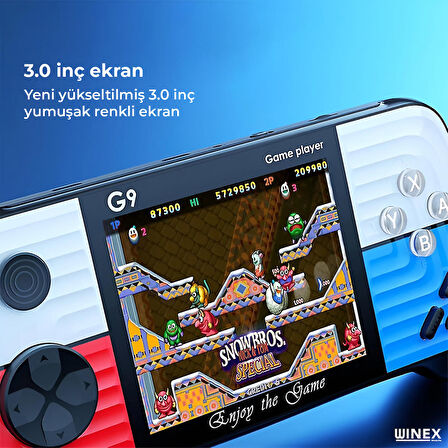 Winex G9 Retro 3.0 inç Tv Bağlanan 2.Joystickli Oyun Konsolu Kırmızı (666 Klasik Oyunlar)