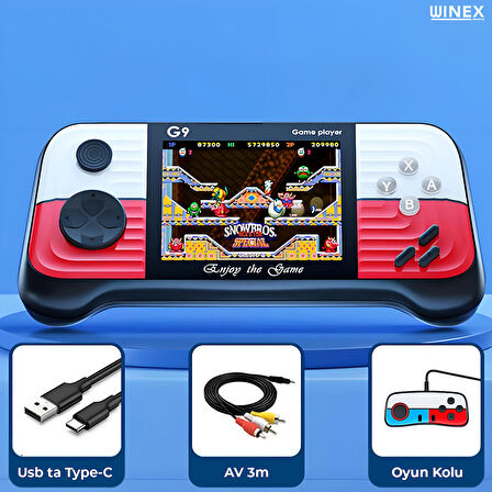 Winex G9 Retro 3.0 inç Tv Bağlanan 2.Joystickli Oyun Konsolu Kırmızı (666 Klasik Oyunlar)