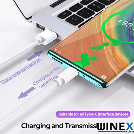 Winex 2in1 5A 120W UsbA to Type-C ve Lightning Hızlı Data ve Şarj Kablosu 120cm